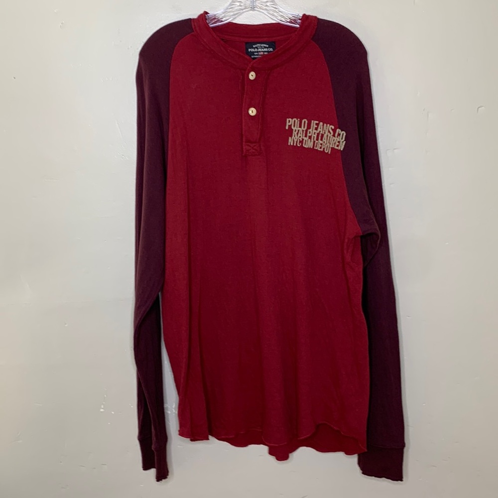 POLO Ralph Lauren Henley Shirt Red Wine Soft Stretchy Jersey Knit Long Sleeve XL